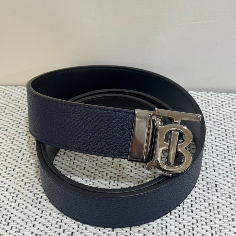 BURBERRY TB 荔紋牛皮兩用腰帶(深藍x黑)-0