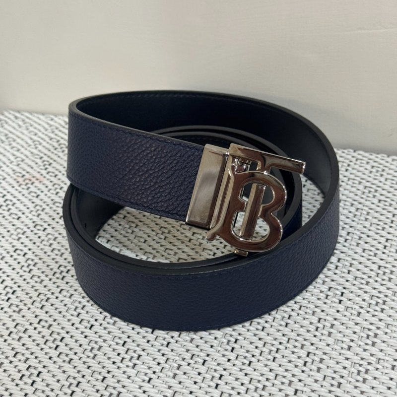 BURBERRY TB 荔紋牛皮兩用腰帶(深藍x黑)-3