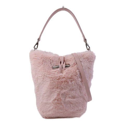 Longchamp 毛茸Shoulder Bag銀扣手挽肩背兩用袋