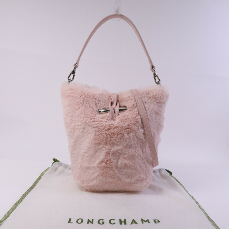 Longchamp 毛茸Shoulder Bag銀扣手挽肩背兩用袋-9