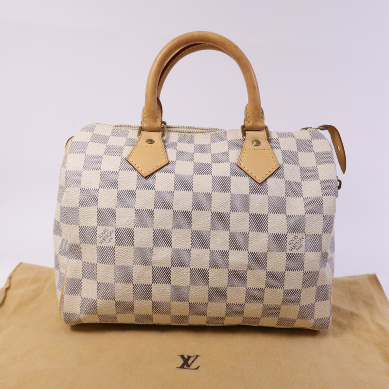 LOUIS VUITTON Damier Azur Speedy 25金扣手挽袋-9