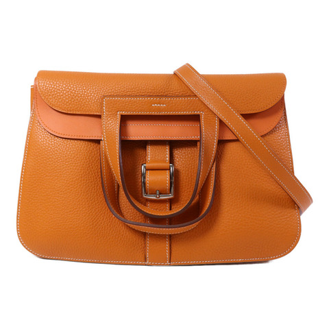 HERMES Clemence皮革Halzan 31銀扣手挽肩背兩用袋Orange