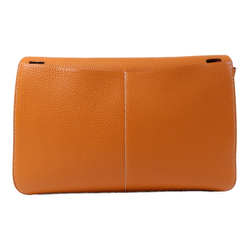 HERMES Clemence皮革Halzan 31銀扣手挽肩背兩用袋Orange-1