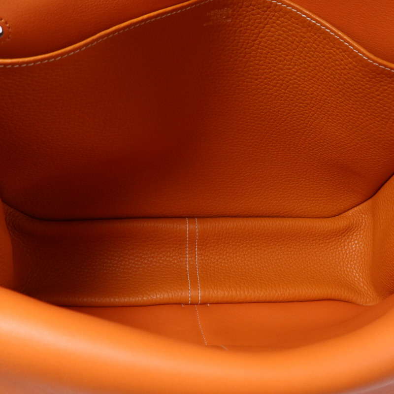 HERMES Clemence皮革Halzan 31銀扣手挽肩背兩用袋Orange-4