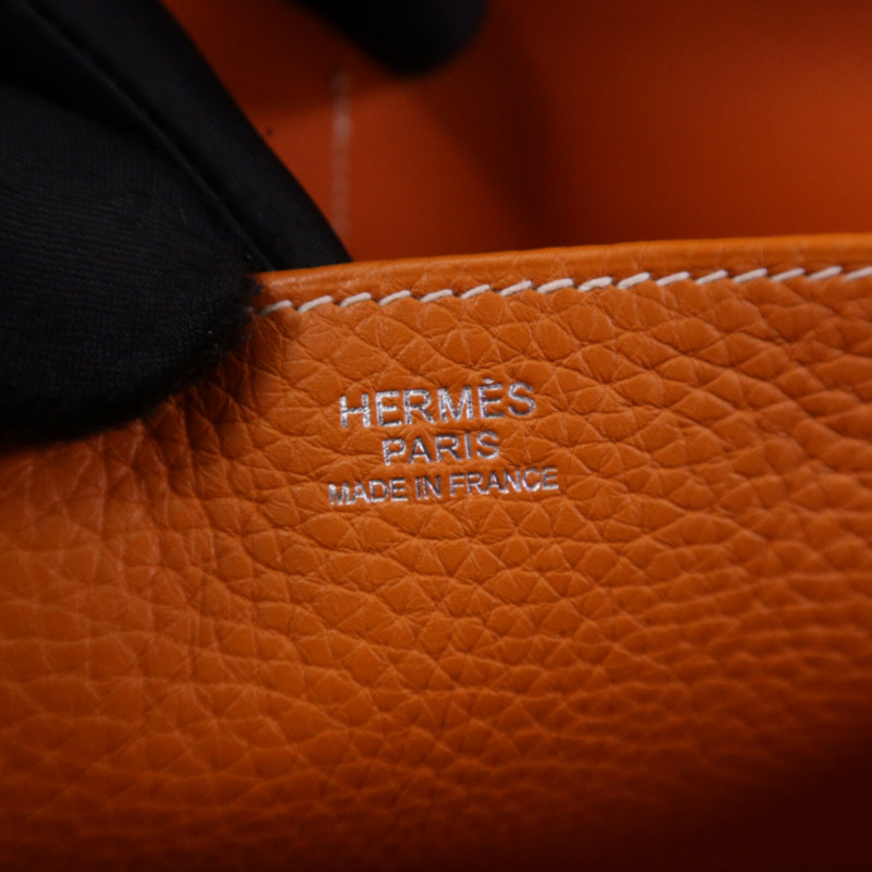 HERMES Clemence皮革Halzan 31銀扣手挽肩背兩用袋Orange-5