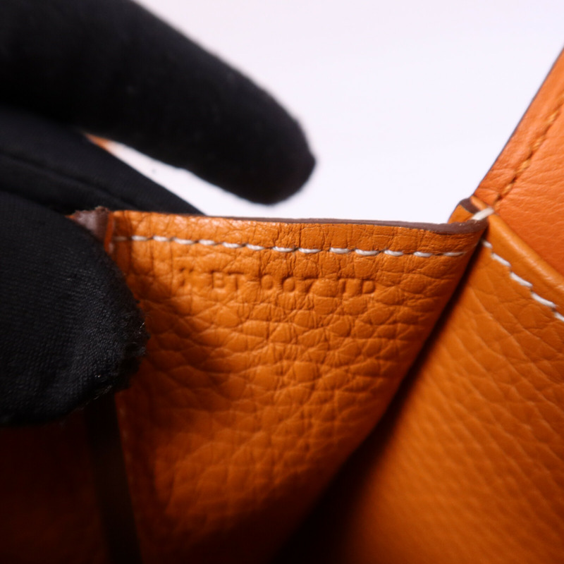 HERMES Clemence皮革Halzan 31銀扣手挽肩背兩用袋Orange-7