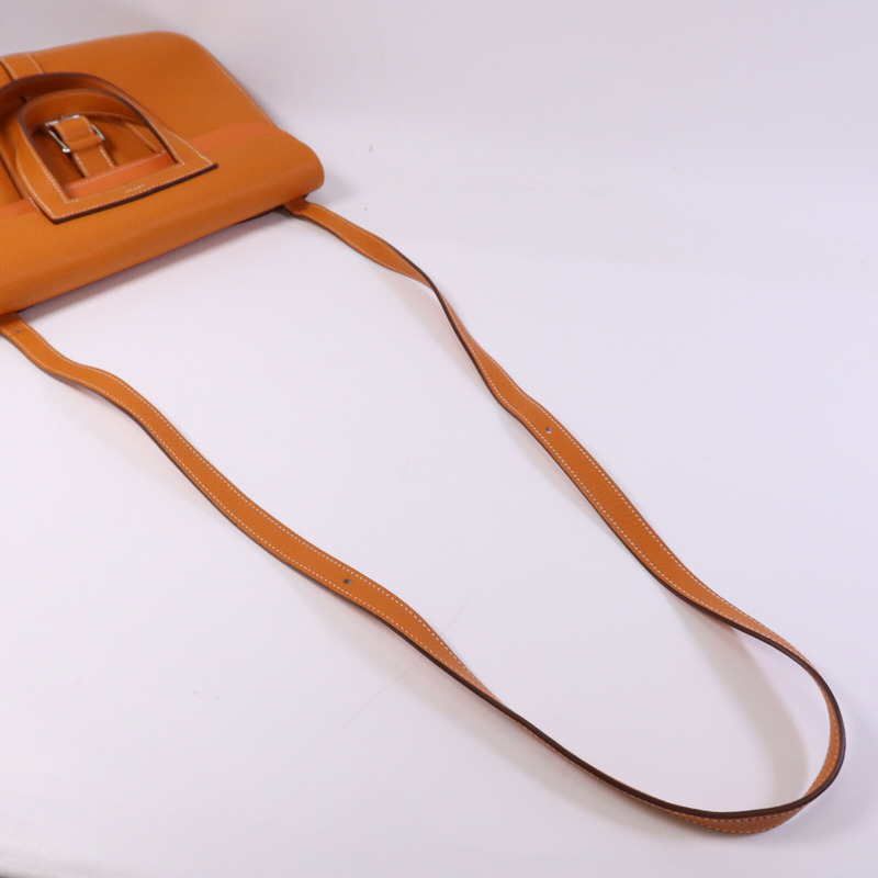 HERMES Clemence皮革Halzan 31銀扣手挽肩背兩用袋Orange-8