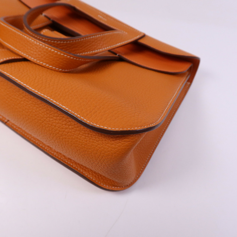 HERMES Clemence皮革Halzan 31銀扣手挽肩背兩用袋Orange-10