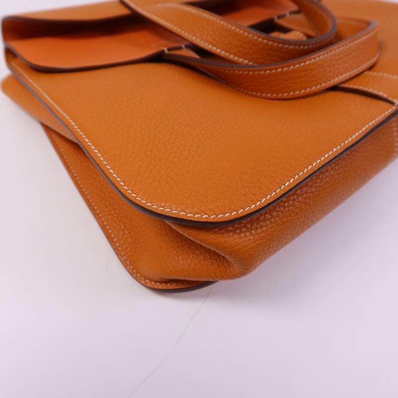 HERMES Clemence皮革Halzan 31銀扣手挽肩背兩用袋Orange-11