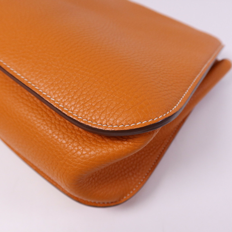 HERMES Clemence皮革Halzan 31銀扣手挽肩背兩用袋Orange-12