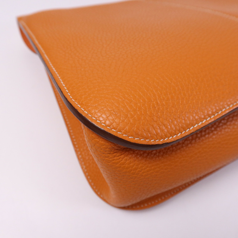 HERMES Clemence皮革Halzan 31銀扣手挽肩背兩用袋Orange-13