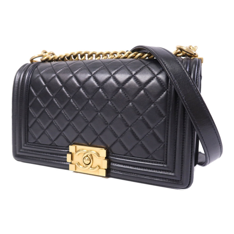 CHANEL 羊皮皮革Boy 25金扣鏈帶肩背袋-2