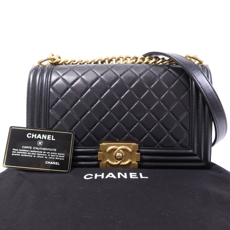 CHANEL 羊皮皮革Boy 25金扣鏈帶肩背袋-9