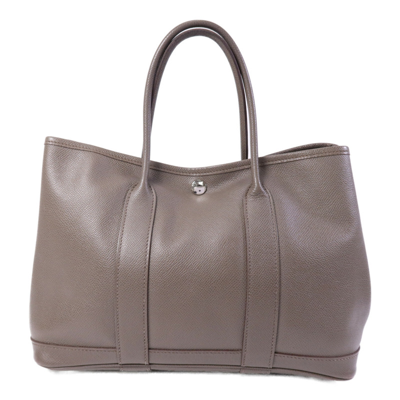 HERMES 【Hermes Fair】Epsom皮革Garden Party TPM銀扣手挽Etoupe袋-0