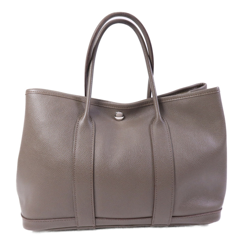 HERMES Epsom皮革Garden Party TPM銀扣手挽Etoupe袋-1