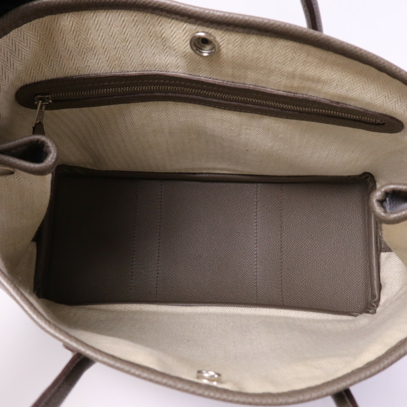 HERMES Epsom皮革Garden Party TPM銀扣手挽Etoupe袋-4