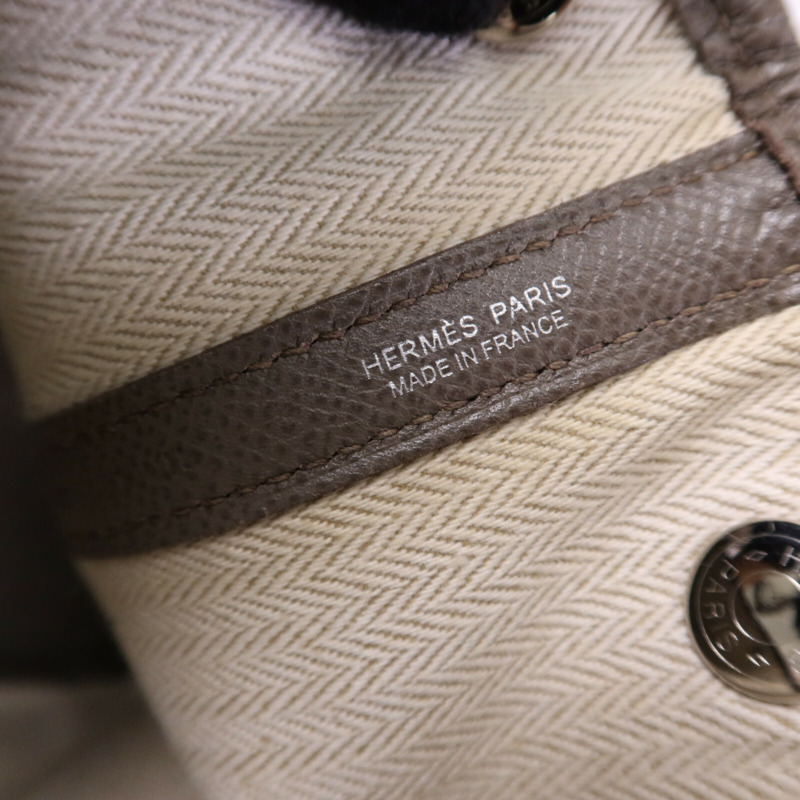 HERMES Epsom皮革Garden Party TPM銀扣手挽Etoupe袋-5