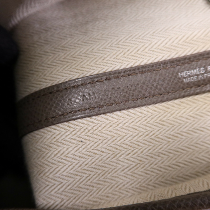 HERMES Epsom皮革Garden Party TPM銀扣手挽Etoupe袋-7