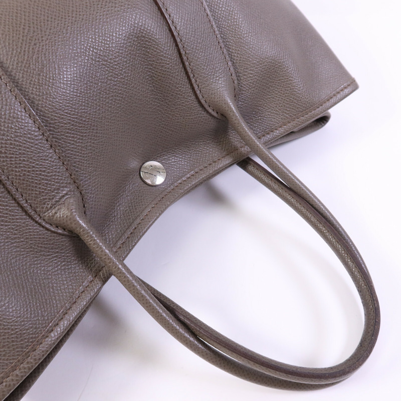 HERMES Epsom皮革Garden Party TPM銀扣手挽Etoupe袋-8
