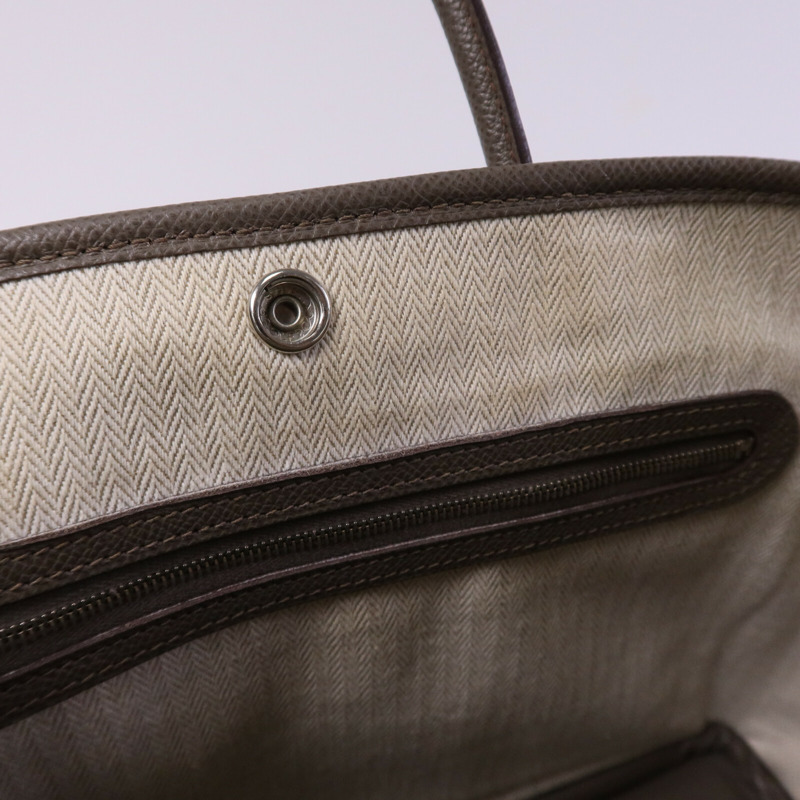 HERMES Epsom皮革Garden Party TPM銀扣手挽Etoupe袋-14
