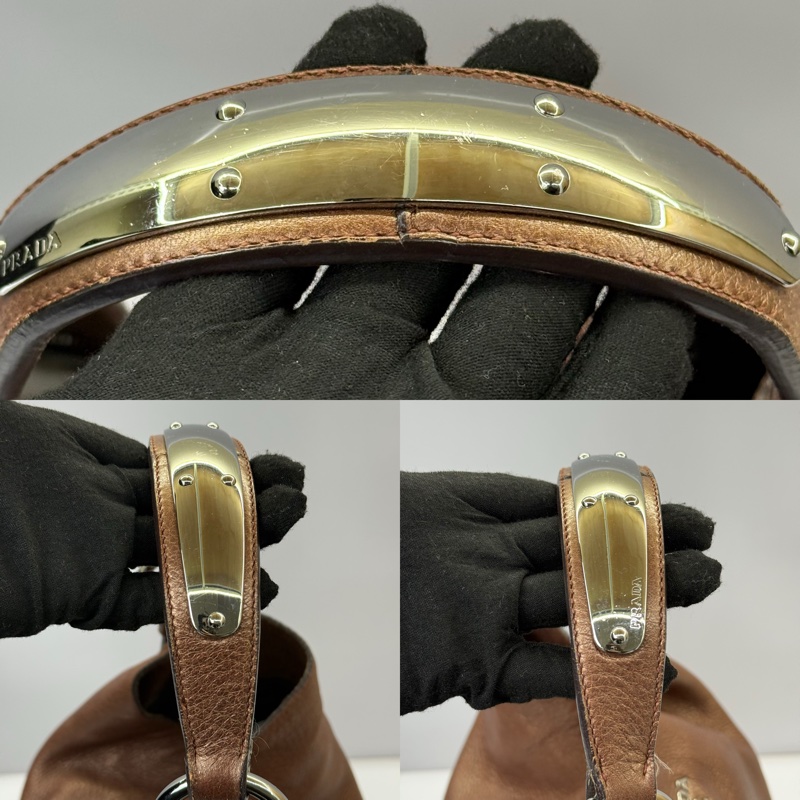 PRADA 普拉達 香檳棕牛皮肩背包-4