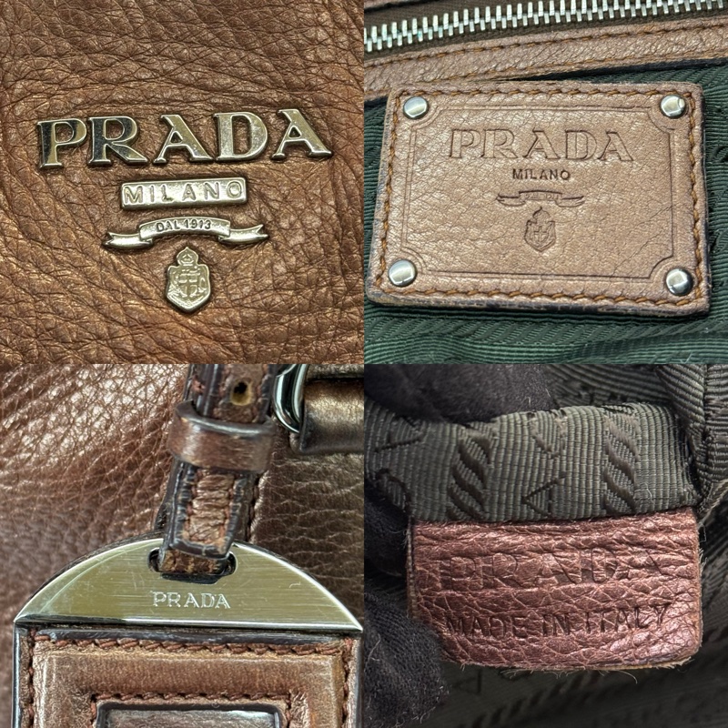 PRADA 普拉達 香檳棕牛皮肩背包-6