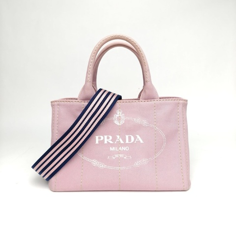 PRADA 沙灘包復古印花小號28粉紫色帆布肩背包