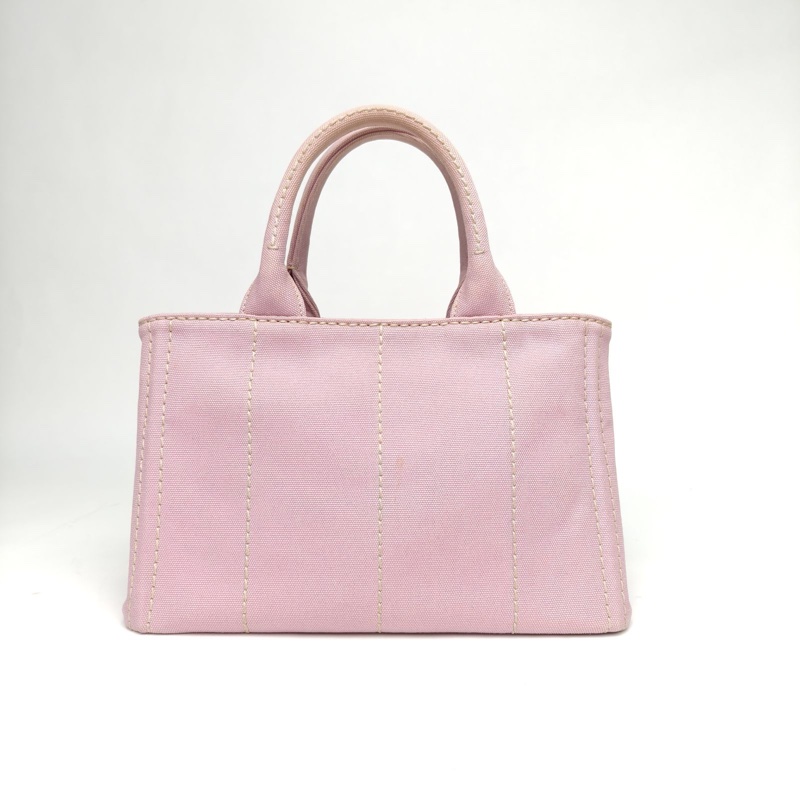 PRADA 沙灘包復古印花小號28粉紫色帆布肩背包-2