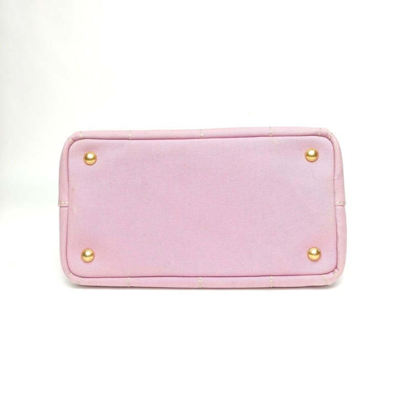 PRADA 沙灘包復古印花小號28粉紫色帆布肩背包-3