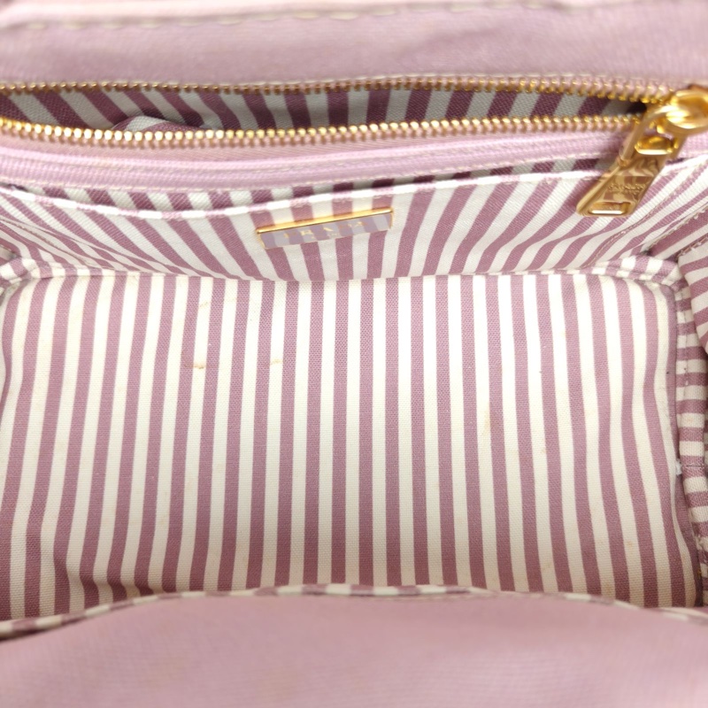 PRADA 沙灘包復古印花小號28粉紫色帆布肩背包-4