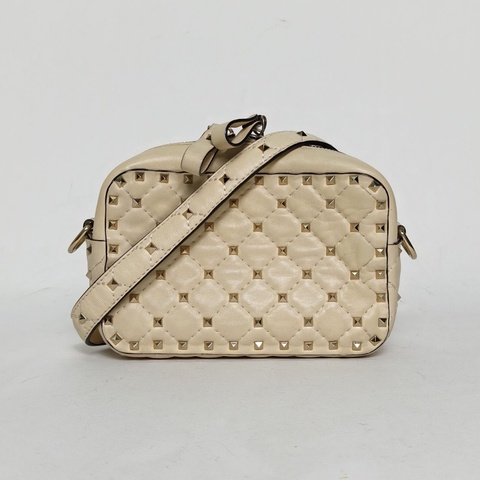 VALENTINO 米色羊皮鉚釘相機包單肩斜跨包