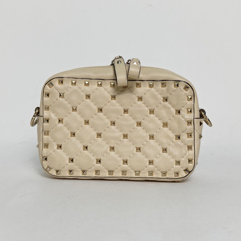 VALENTINO 米色羊皮鉚釘相機包單肩斜跨包-2