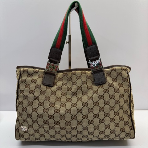 GUCCI 古馳 棕色GG帆布手提包 CANVAS 145758