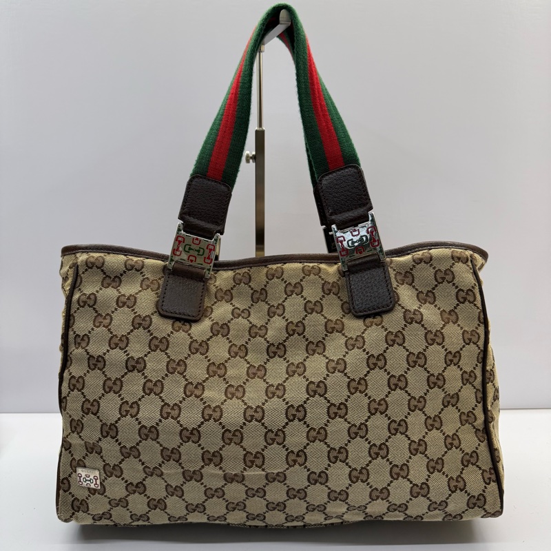 GUCCI 古馳 棕色GG帆布手提包 CANVAS 145758-0