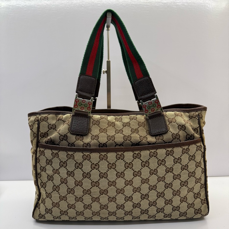 GUCCI 古馳 棕色GG帆布手提包 CANVAS 145758-1