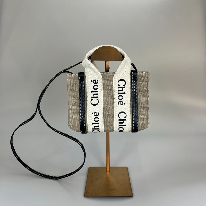 CHLOE 帆布拚黑色WOODY MINI 包-0