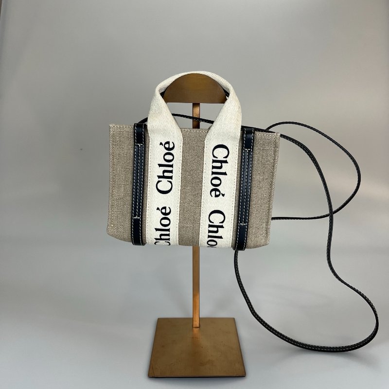 CHLOE 帆布拚黑色WOODY MINI 包-1