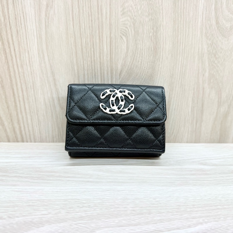 Chanel黑色荔枝皮熊貓配色19mini短夾-0
