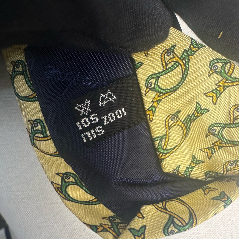 Salvatore Ferragamo 菲拉格慕 黃色雙鳥圖案領帶 領結 絲綢（中古）-6