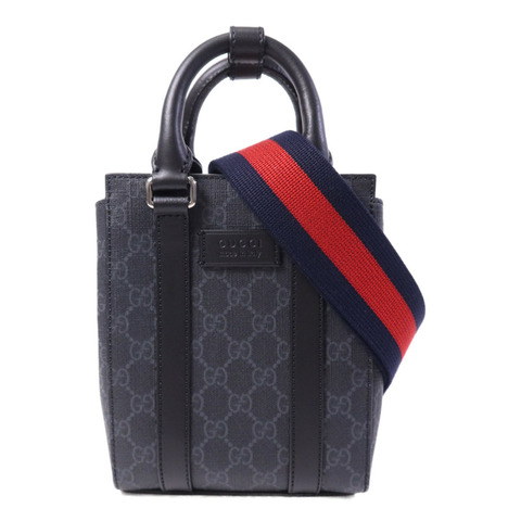 GUCCI 塗層帆布GG Supreme Mini銀扣手挽肩背兩用袋