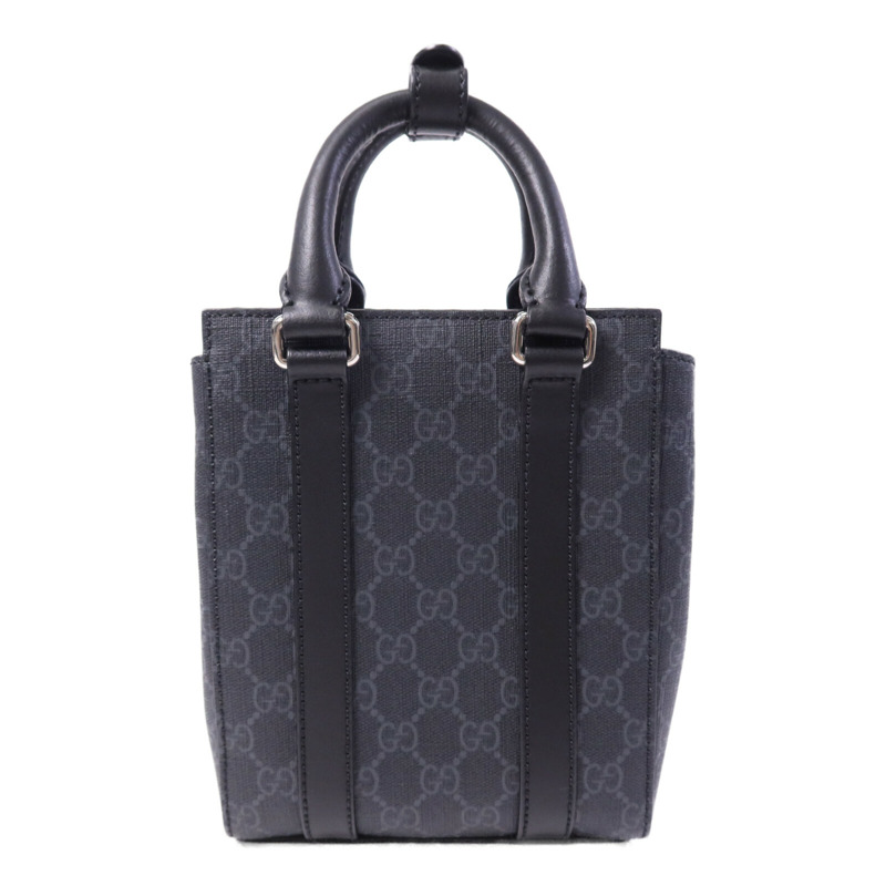 GUCCI 塗層帆布GG Supreme Mini銀扣手挽肩背兩用袋-1