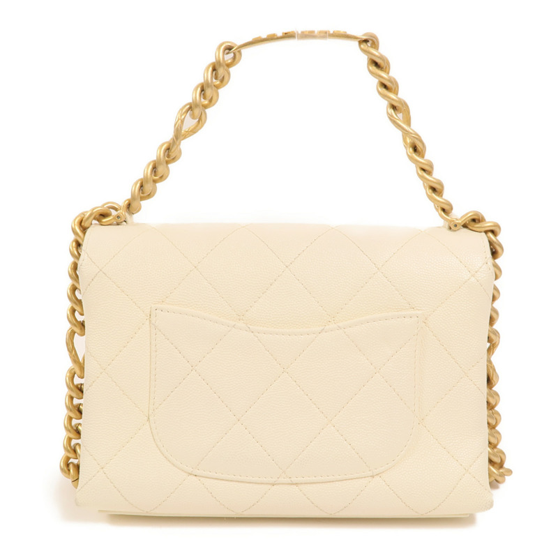CHANEL 牛皮皮革Chain Shoulder金扣鏈帶手挽肩背兩用袋-1