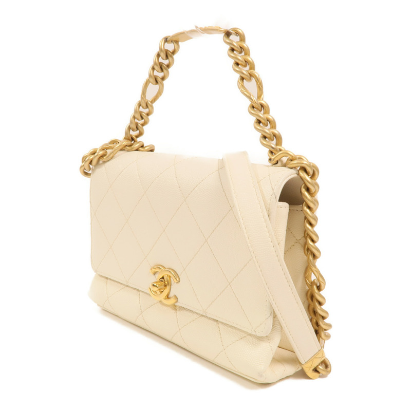 CHANEL 牛皮皮革Chain Shoulder金扣鏈帶手挽肩背兩用袋-2