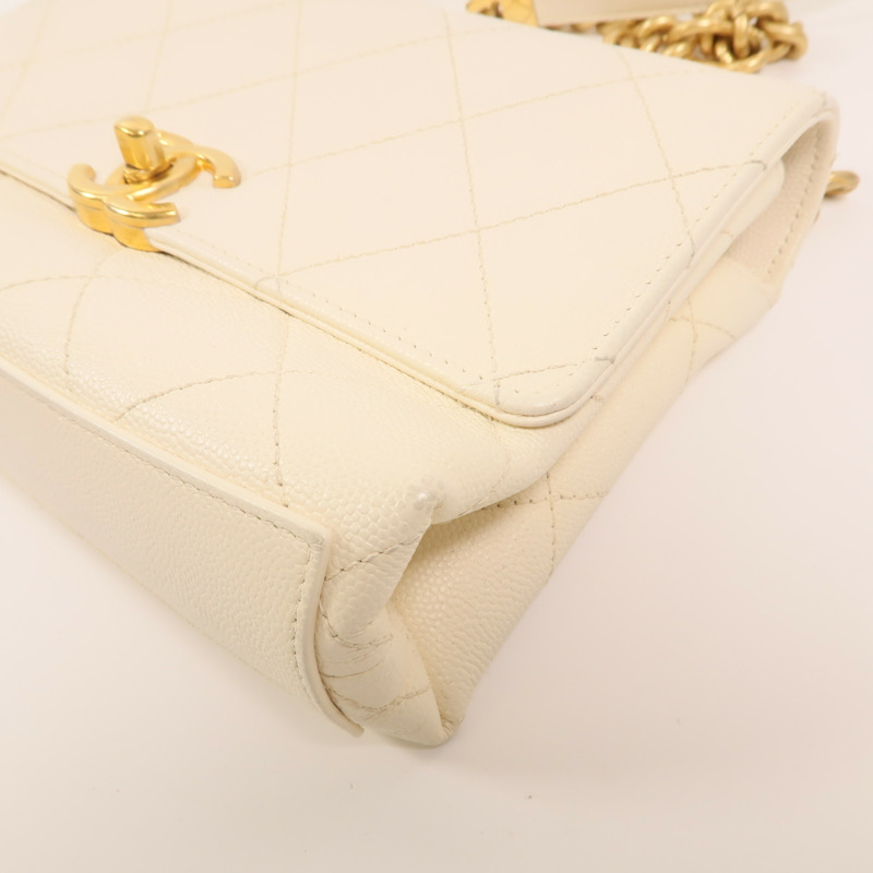 CHANEL 牛皮皮革Chain Shoulder金扣鏈帶手挽肩背兩用袋-9