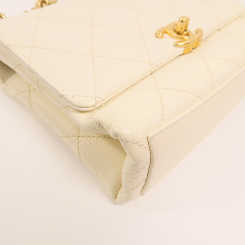 CHANEL 牛皮皮革Chain Shoulder金扣鏈帶手挽肩背兩用袋-10