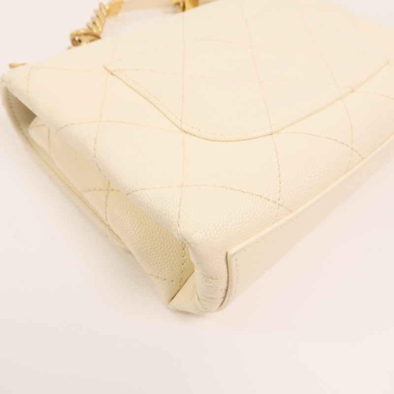 CHANEL 牛皮皮革Chain Shoulder金扣鏈帶手挽肩背兩用袋-12