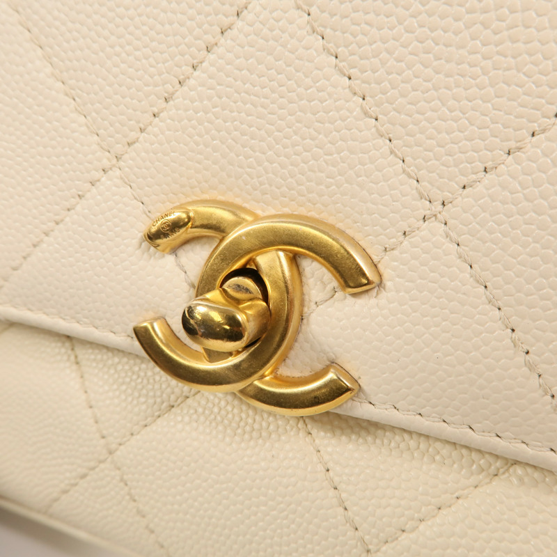 CHANEL 牛皮皮革Chain Shoulder金扣鏈帶手挽肩背兩用袋-13