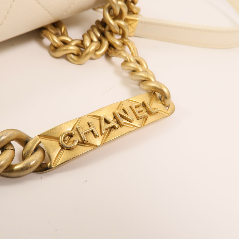 CHANEL 牛皮皮革Chain Shoulder金扣鏈帶手挽肩背兩用袋-14
