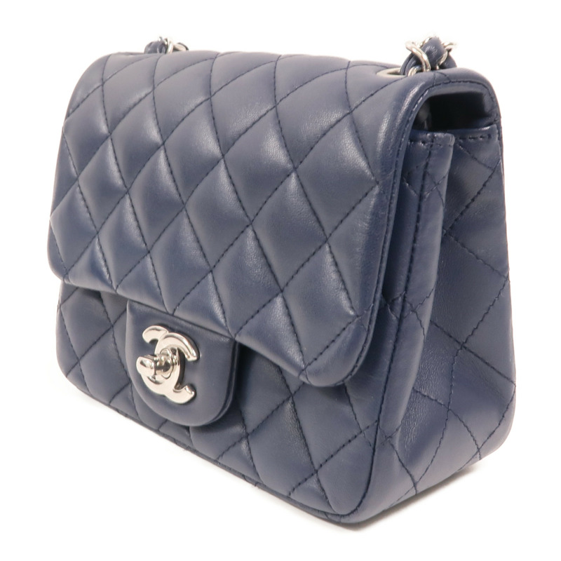 CHANEL 羊皮皮革Mini Classic 17銀扣鏈帶肩背袋-2