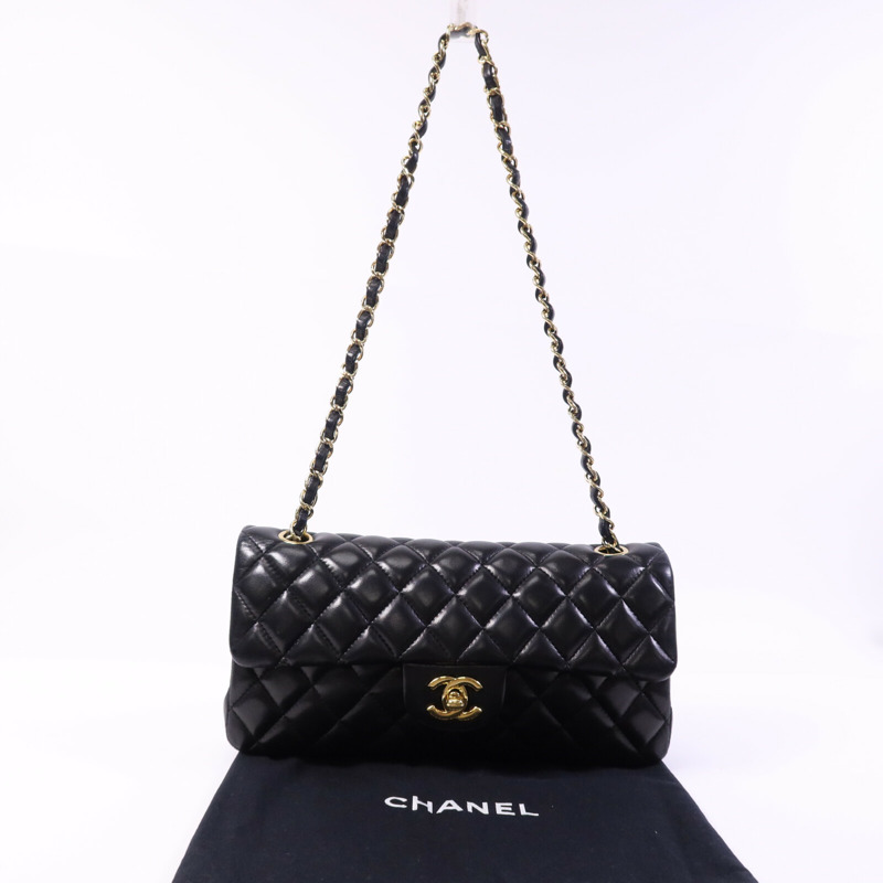 CHANEL 羊皮皮革Vintage Classic East West Flag Bag金扣鏈帶肩背袋-9